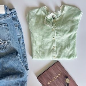 Rozae Nichols Mint Green Metallic Cardigan Sweater